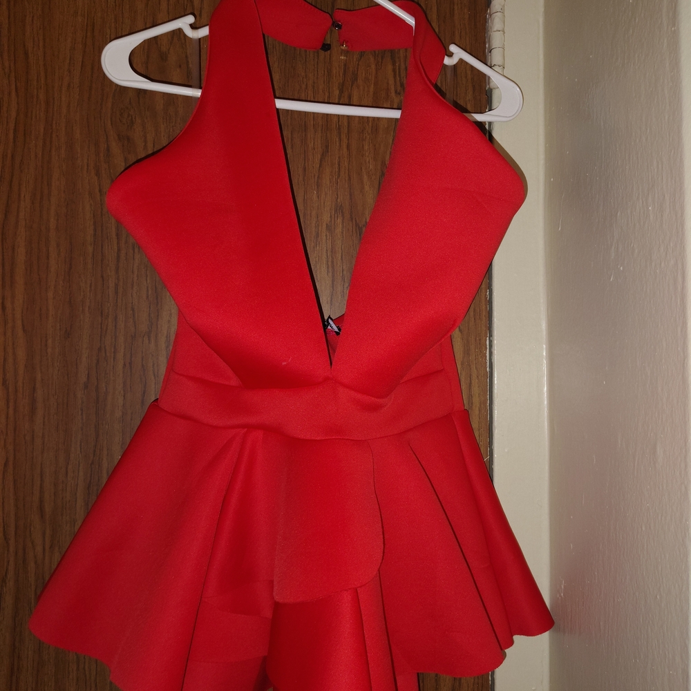 Fashion Nova Red Halter Peplum Top